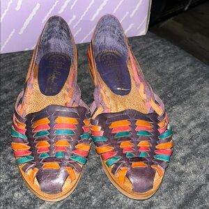 Purple and Orange Flats with Intricate Woven Design
